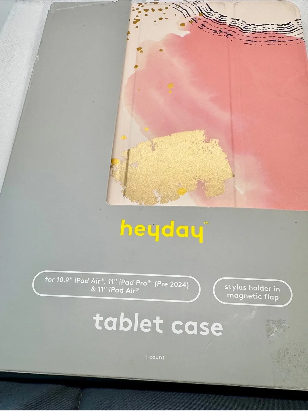 heyday Pink and Gold Watercolor Tablet Case for 10.9